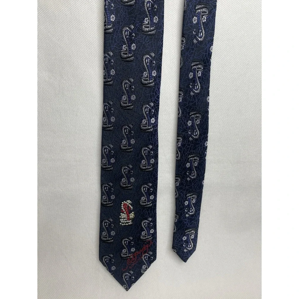 Ed Hardy by Christian Audigier Cobra Design Tie Black Blue Sparkling Necktie